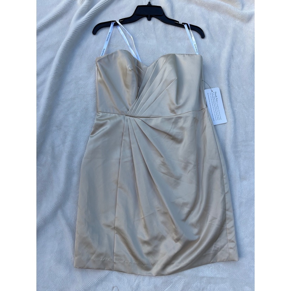 David's Bridal Champagne Satin Strapless Sweetheart Pleated Cocktail Dress 12